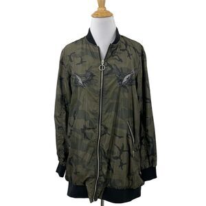 Rock & Republic Jacket Women S Small Camo Green Embroidered Full Zip Mesh Lined